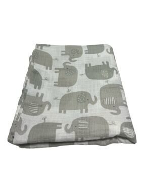 Le Petit Gray White Elephant Muslin Swaddle Baby Blanket 100% Cotton